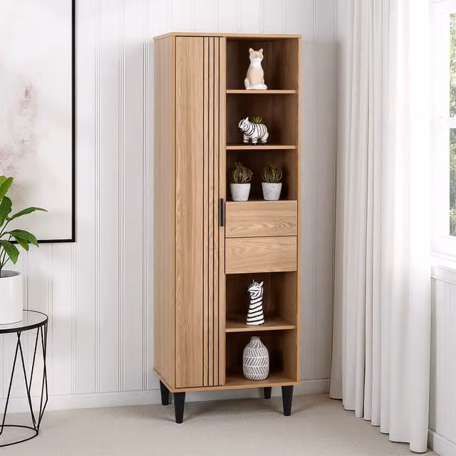 Seconique Tessa 1 Door 2 Drawer Bookcase Unit in Brown Wood Finish