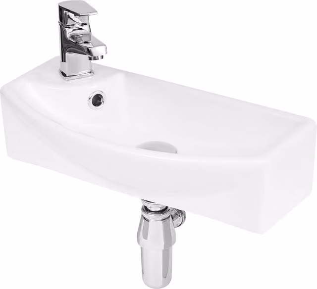 Balterley Rectangular Wall Hung Bathroom Basin, White, 450 mm, 1 Tap Hole, Right Hand