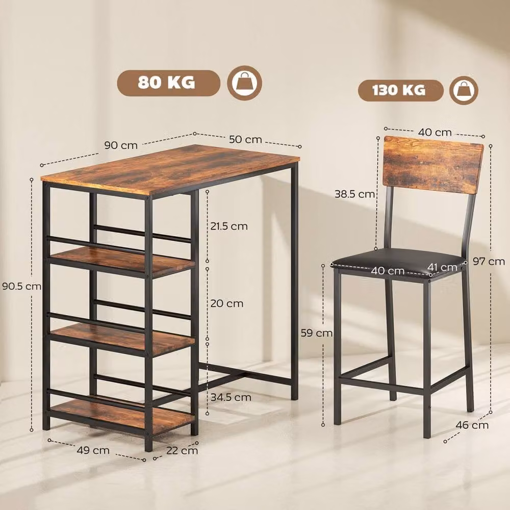 Wyld Haus Vita 3 Piece Compact Bar Table and Chairs Set in Rustic Brown and Black – 4