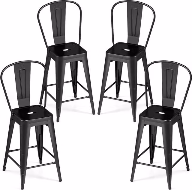 Costway Modern Black Metal Counter Height Barstools with Backrests and Footrests – 1