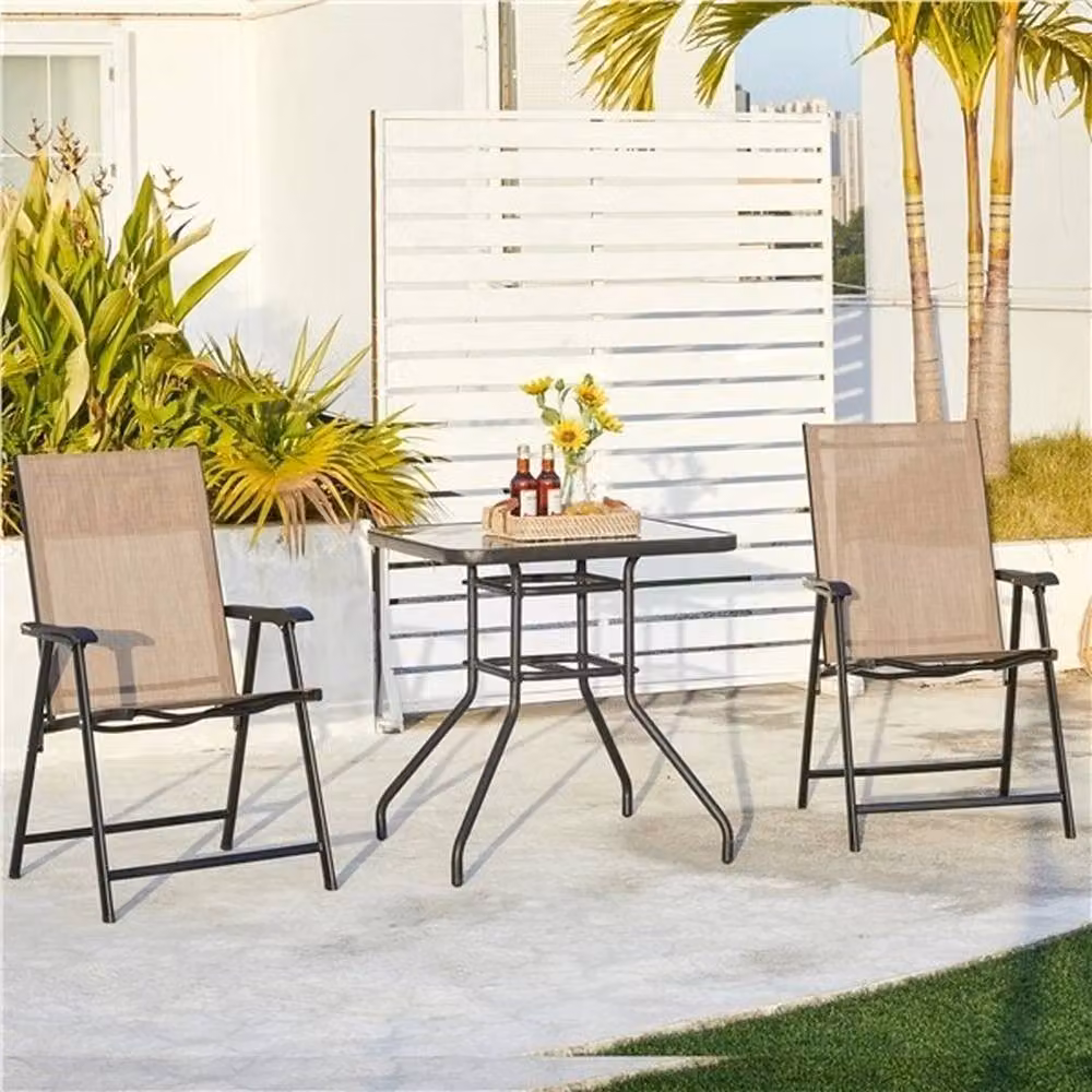 NESTLUNE Square Patio Bistro Table with Umbrella Hole in Black, W/D/H: 100 x 100 x 1 cm – 3