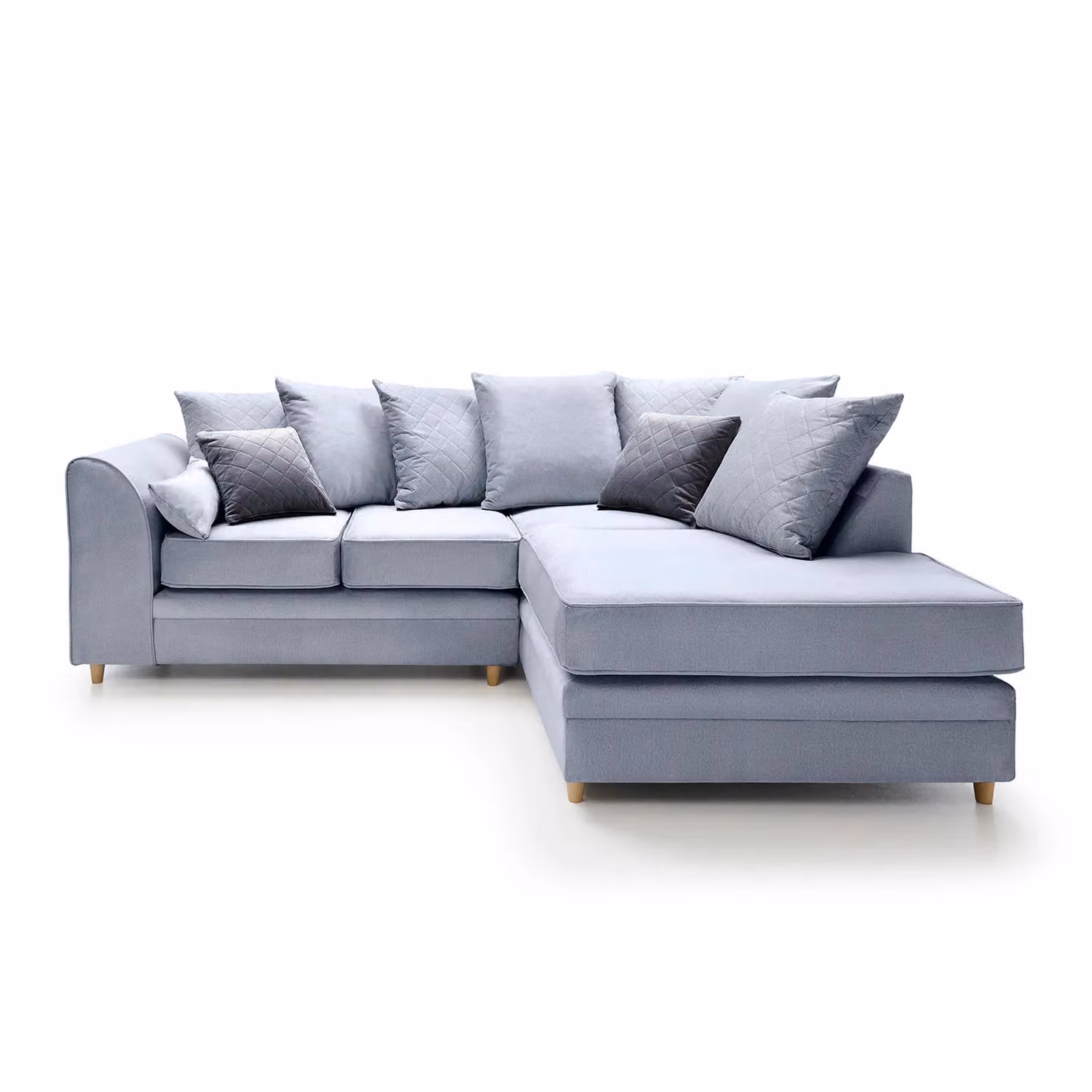 Abakus Direct Chicago L-Shaped Right Hand Facing Corner Sofa in Light Grey Velvet Fabric, W/D/H: 212 x 164 x 78 cm – 2