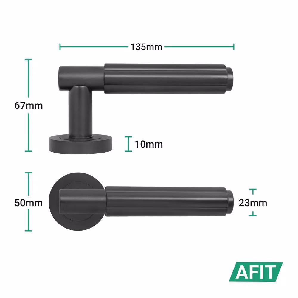 AFIT Matt Black Aluminium Door Handle and Latch Set, 4 Pack, W/D/H: 15 x 15 x 1.5 cm – 4