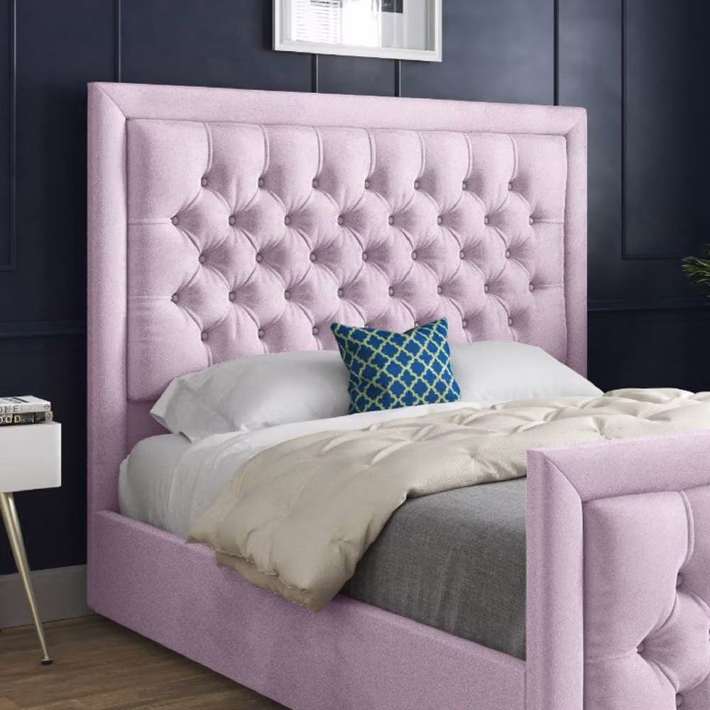 KDMD Swanscombe Upholstered Pink Soft Velvet Designer Bed Frame, W/D/H: 90 x 190 x 137 cm – 4