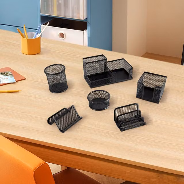 Livingandhome 6-Piece Black Metal Mesh Office Storage and Pen Holder Set