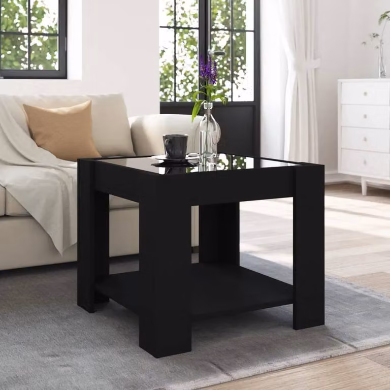 Berkfield Home Modern LED Coffee Table in Black, W/D/H: 53 x 53 x 45 cm