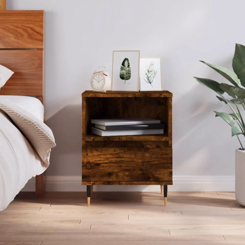 Berkfield Home Modern Bedside Cabinet in Smoked Oak Brown, W/D/H: 40 x 35 x 50 cm – 2
