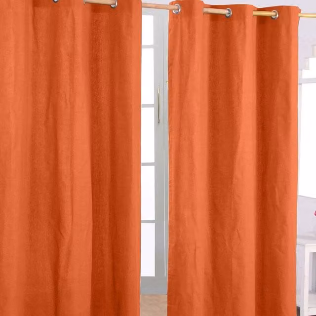 Homescapes Plain Cotton Eyelet Curtain Pair in Burnt Orange, Width: 137 cm, Length: 117 cm