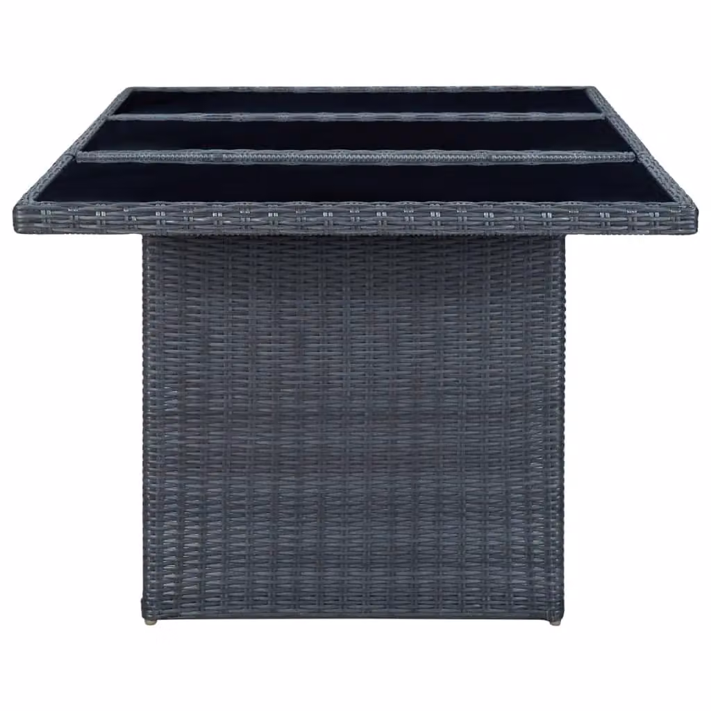 Berkfield Home Modern Garden Table in Dark Grey Poly Rattan with Tempered Glass – 3