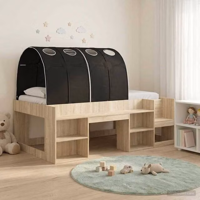 Berkfield Home 3-Piece Bed Frame with Tunnel, Shelf and Stairs in Sonoma Oak and Black