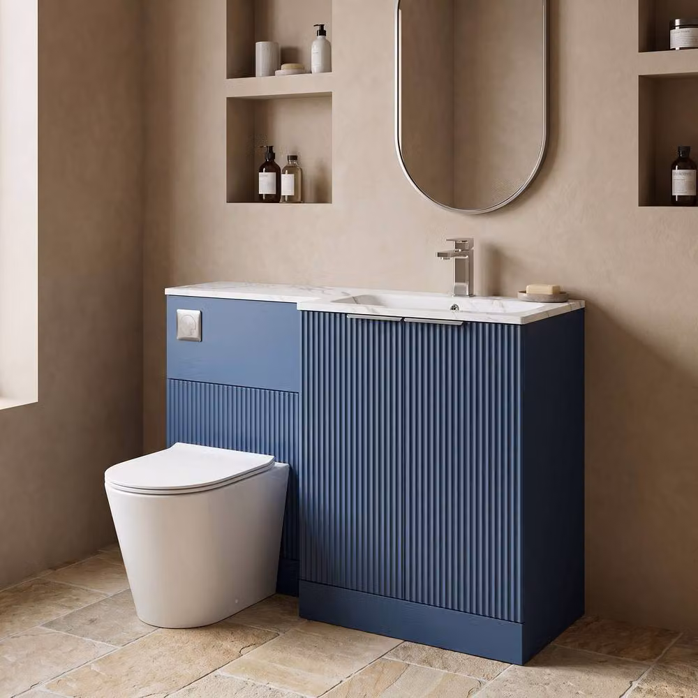 Balterley Tixall 2 Door Blue WC Vanity Unit with Carrera Stone Basin, Width: 110 cm – 2