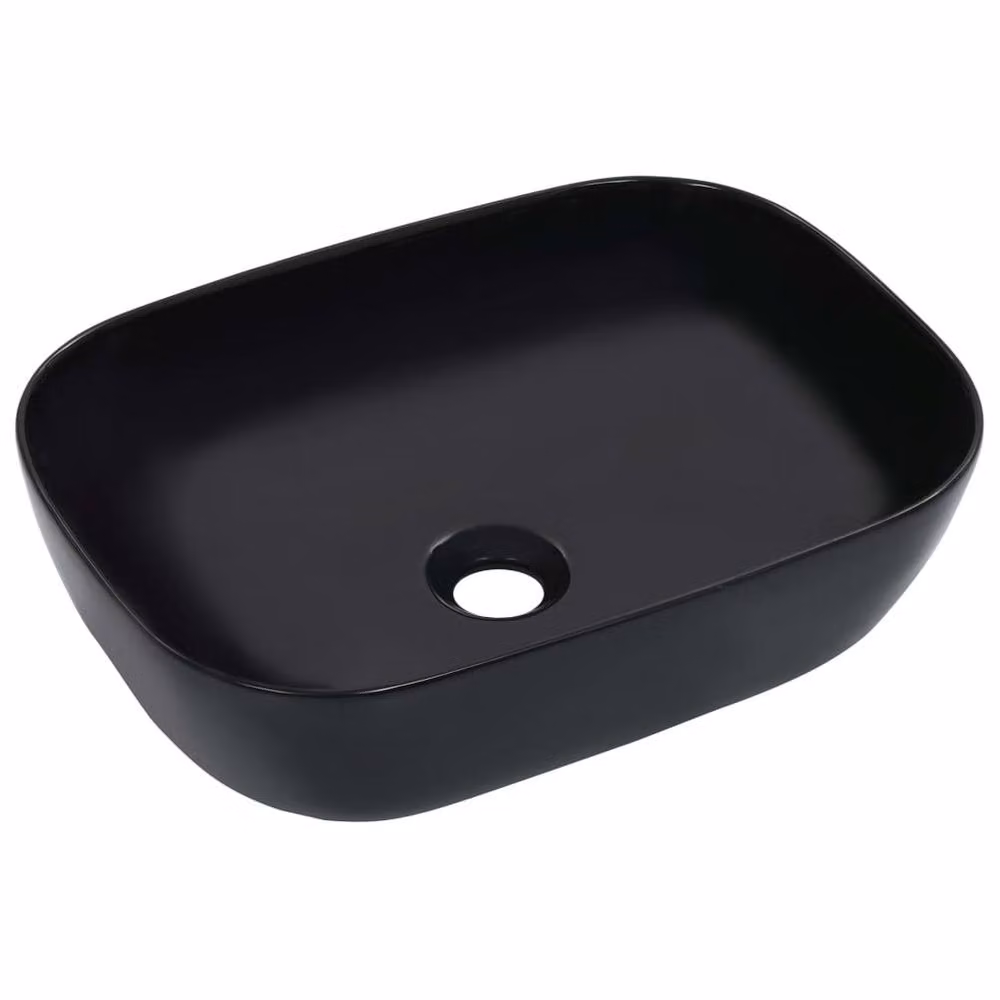 Berkfield Home Charming Rectangular Ceramic Countertop Wash Basin, Black, W: 45.5 cm, D: 32 cm, H: 13 cm – 2