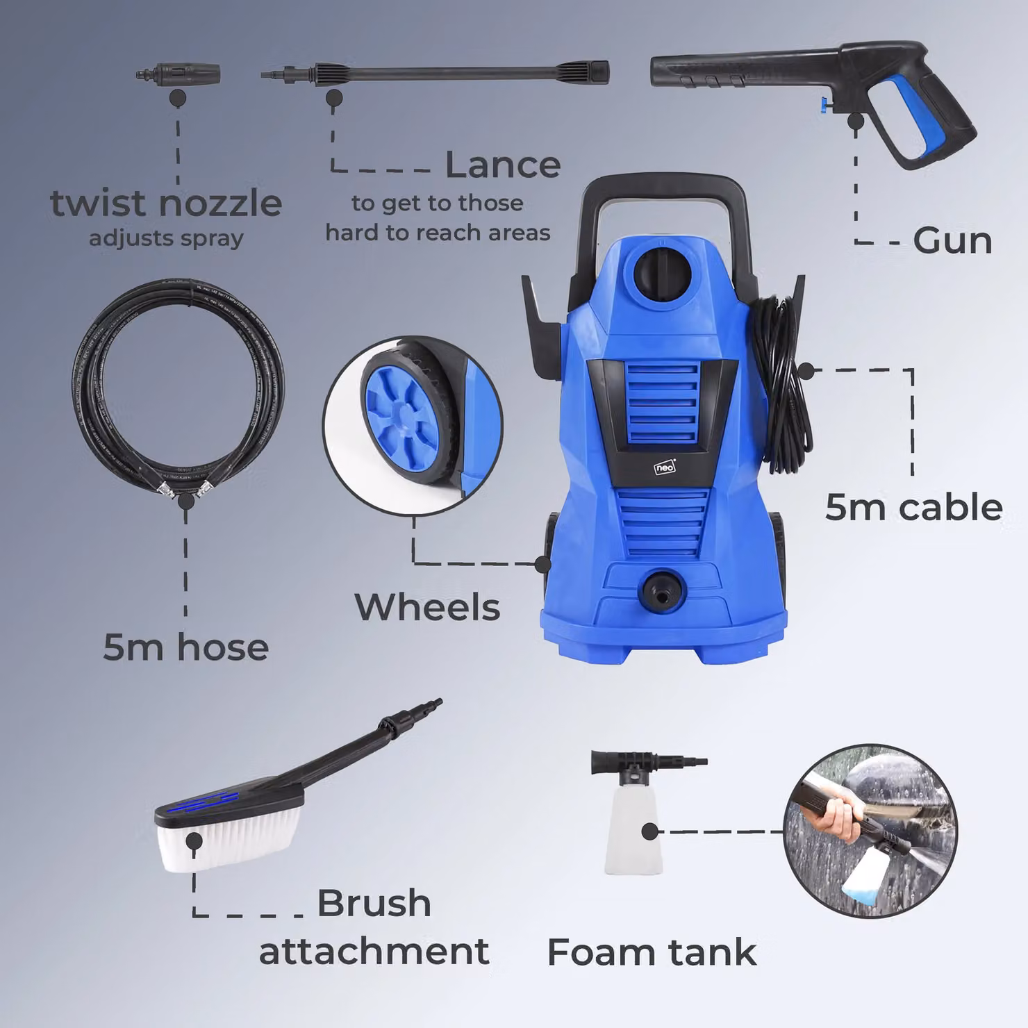 Neo Electric High Pressure Washer in Blue – 5