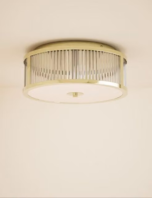 M&S Monroe Modern Flush Ceiling Light in Polished Brass and Glass
