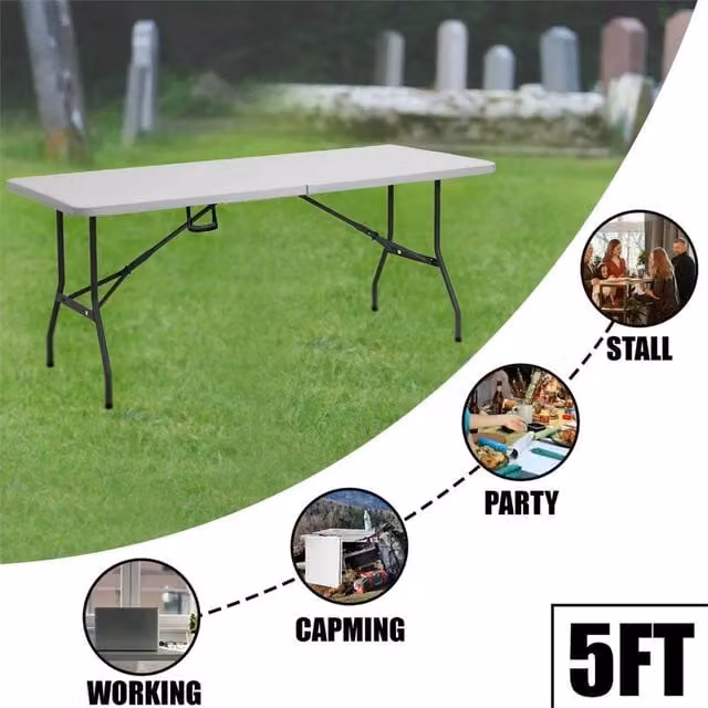 Havendro White Folding Trestle Table for Camping and Garden Use, W/D/H: 100 x 15 x 15 cm
