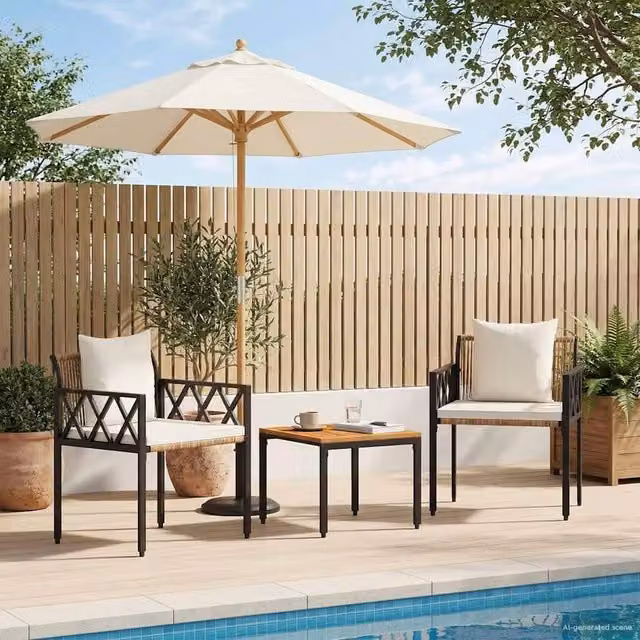 Berkfield Home 3 Piece Outdoor Furniture Set in Brown and Cream White Poly Rattan – 1