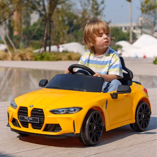 AIYAPLAY Licensed BMW M4 12V Kids Electric Ride On Car with Suspension in Yellow