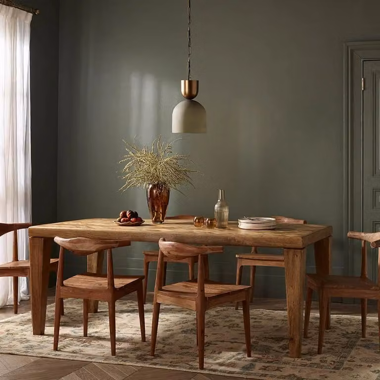 Atkin and Thyme Rowan Modern Rectangular Wood Dining Table in Brown, W/D/H: 200 x 100 x 76 cm