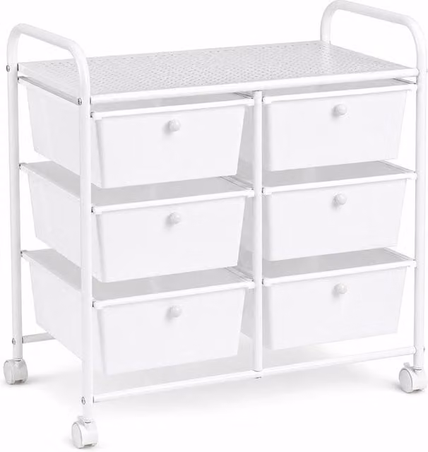 Costway 6-Drawer Rolling Storage Cart with 4 Universal Wheels in White – 1