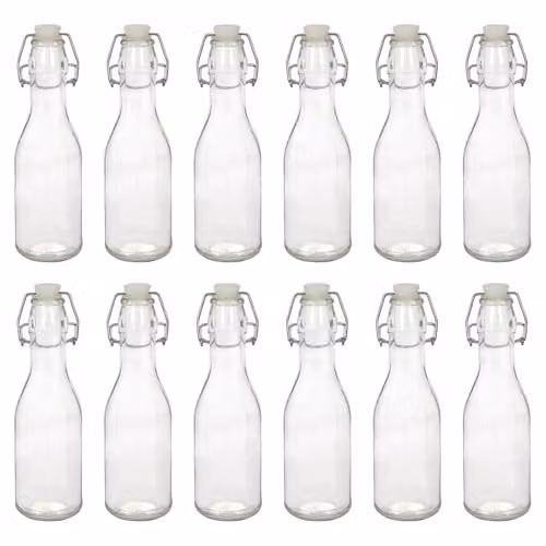 Argon Tableware Pack of 12 Reusable 250ml Glass Swing Top Bottles in Transparent