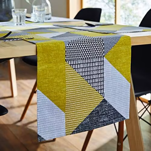 Catherine Lansfield Larsson Geo Cotton Table Runner in Yellow, W: 33 cm, L: 220 cm