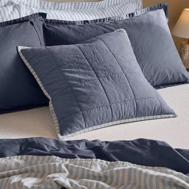 Yard Hebden Striped Square Cotton Cushion in Blue, W/D/H: 55 x 55 x 55 cm