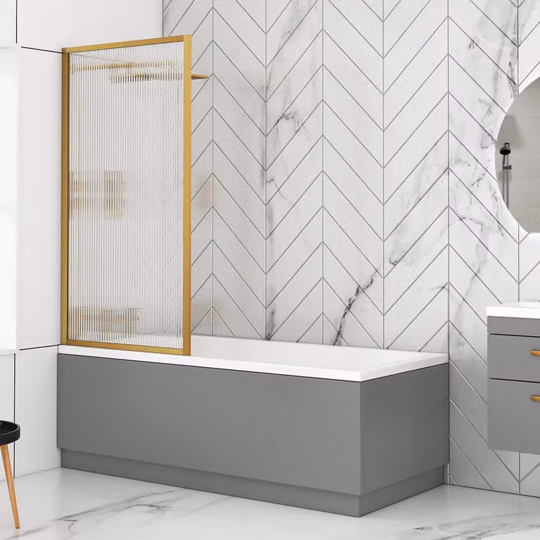 Royal Bathrooms Breeze Round Single-Ended Acrylic Bath Tub with Fluted Screen and Grey Gloss MDF Panel