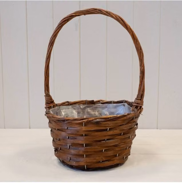 KDMD Rustic Round Brown Willow Basket with Overhandle and Open Weave – 1
