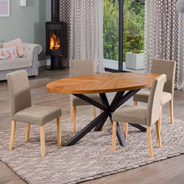 Artemis Home Modern Oval Dining Table Set with 4 Brown Wood and Metal Chairs