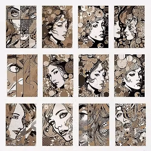 Artery8 Pop Art Bubble Comic Collage Kit, 50 Sepia Aesthetic Wall Art Prints, W: 15 cm, H: 10 cm – 5