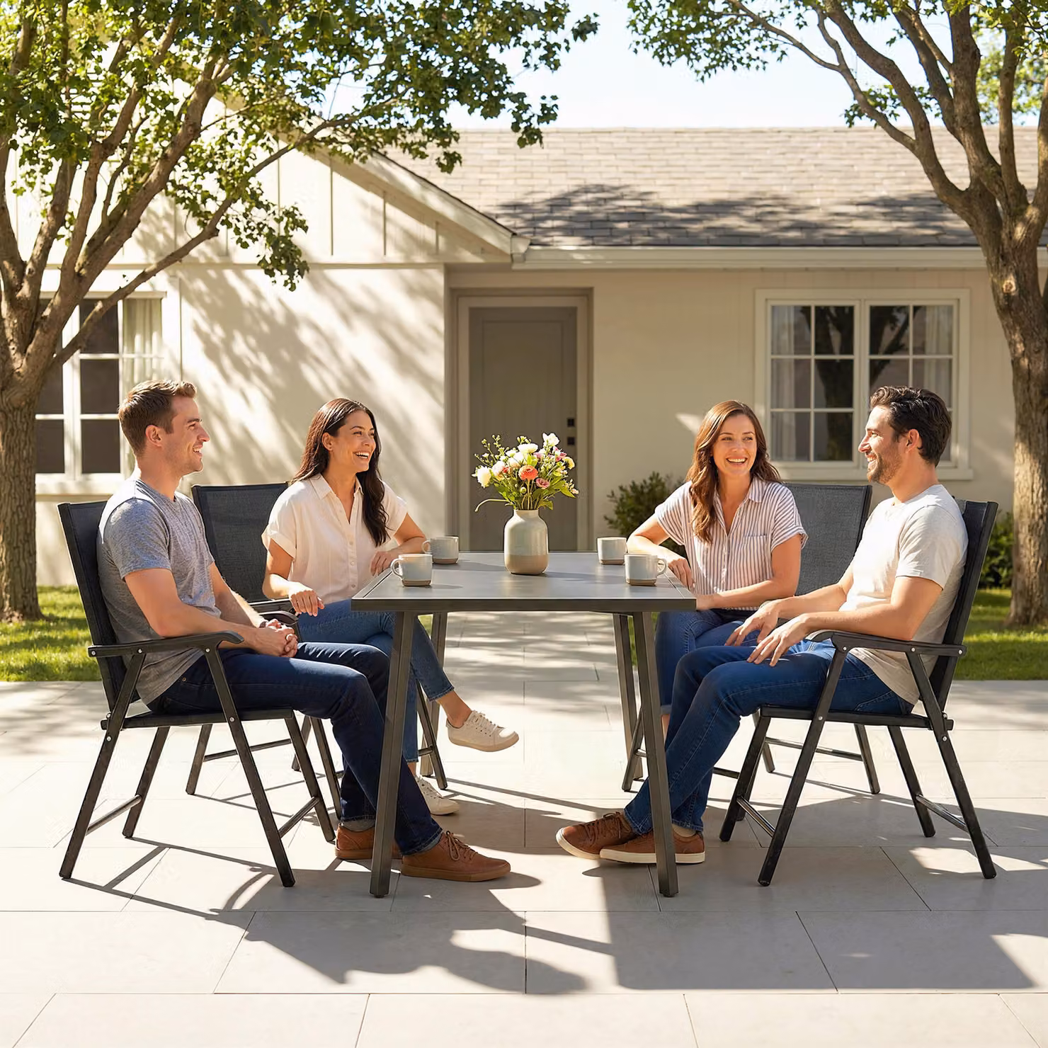 Outsunny Set of 4 Folding Garden Dining Chairs with High Back, Armrests and Textilene Seats in Black – 8