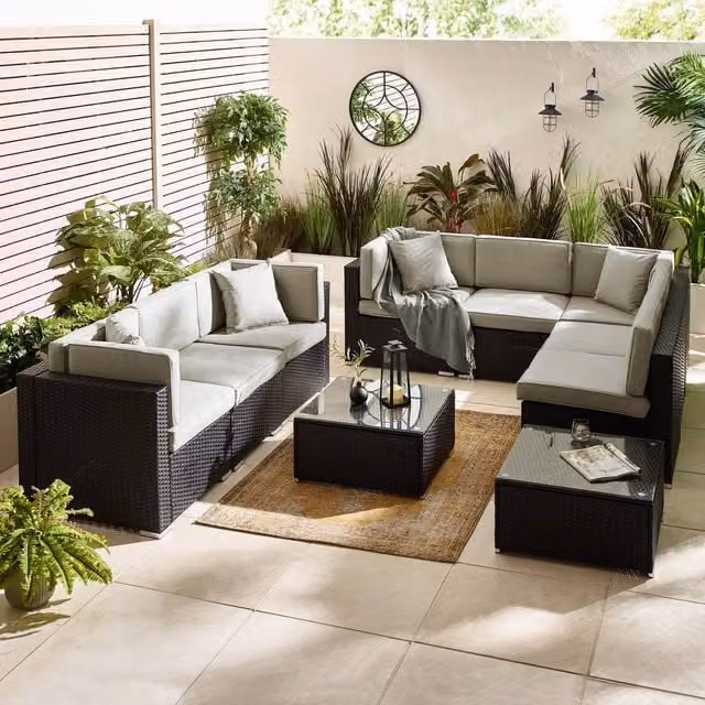 FurnitureboxUK Orlando 8 Seat Modular Outdoor Garden Rattan Sofa Set in Black – 1
