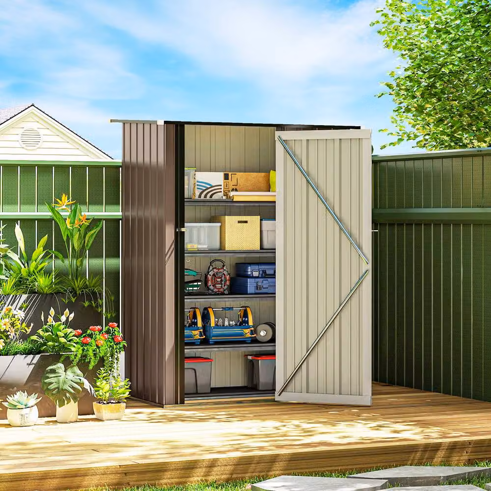 Rolipo Brown Galvanised Metal Garden Shed with Sloped Roof – 4