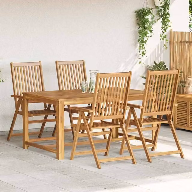 Berkfield Home Set of 4 Folding Garden Chairs in Brown Oiled Solid Acacia Wood