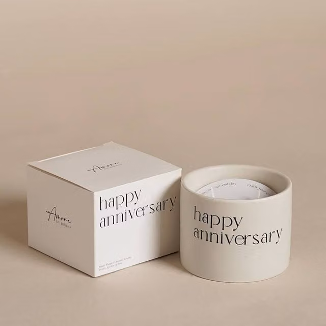 Amore by Juliana Happy Anniversary Double Wick Ceramic Candle in White – 1