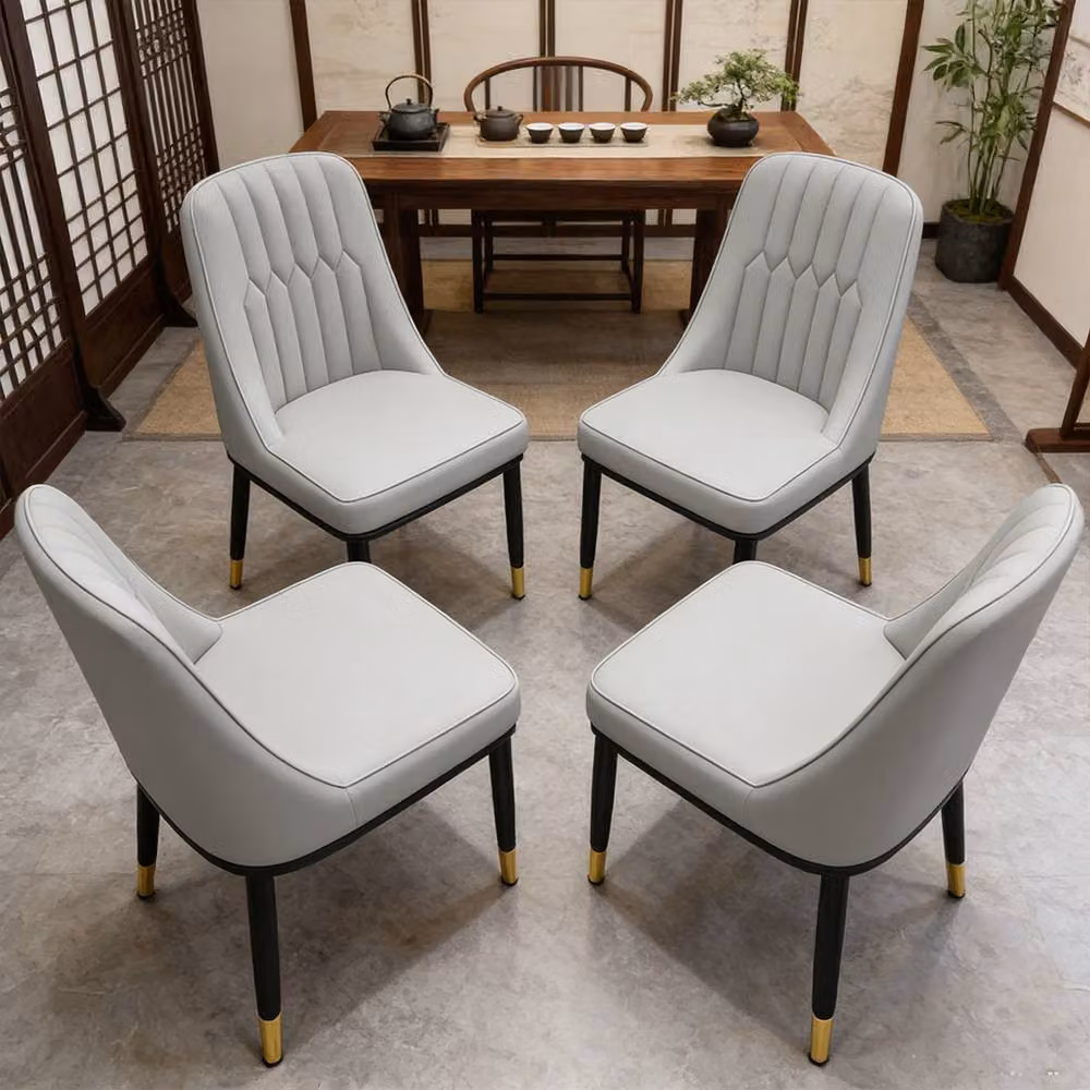 FORGEVIO Ventryn Set of 4 Modern Dining Chairs in Grey with Metal Legs and Synthetic Leather Padding – 4