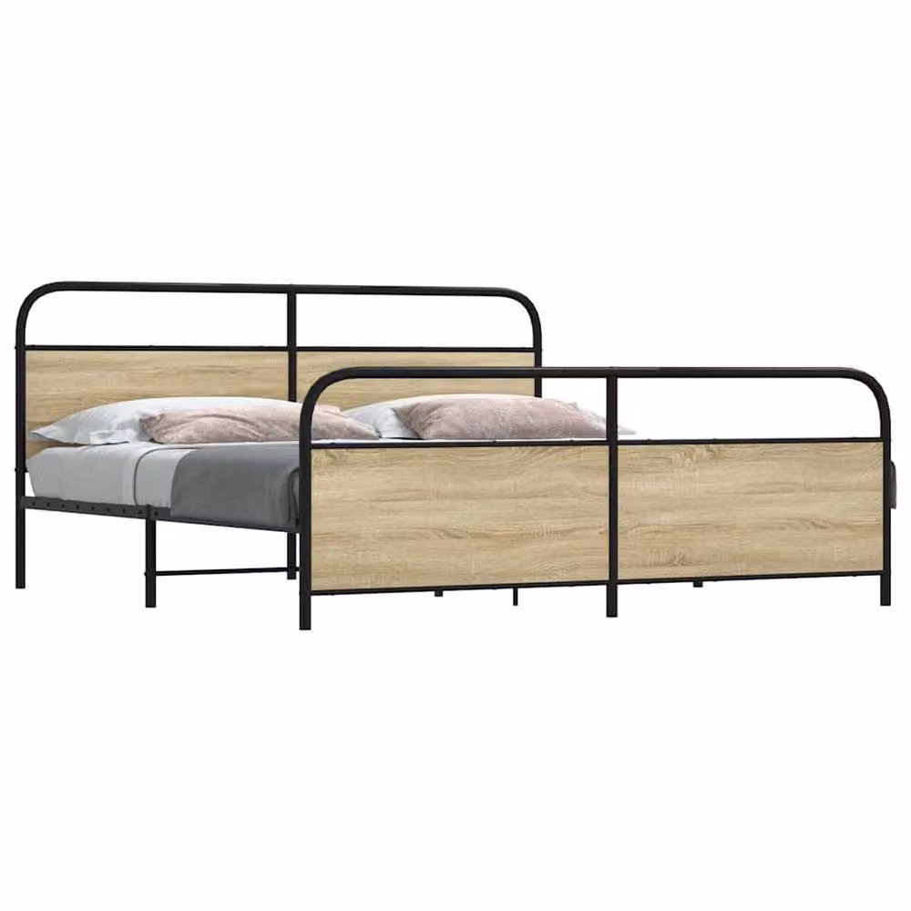 Berkfield Home Metal Bed Frame in Sonoma Oak, Light Tan, W/D/H: 180 x 200 cm – 2