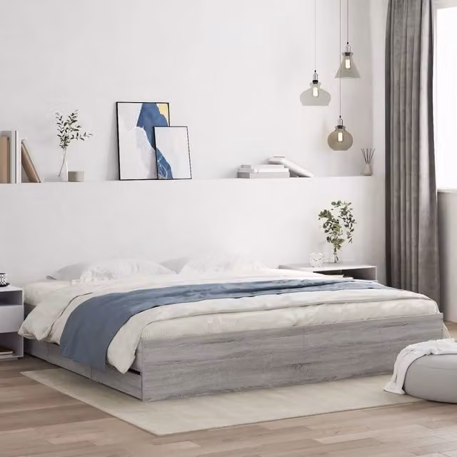Berkfield Home Super King Bed Frame with Drawers in Grey Sonoma, W/D/H: 180 x 200 cm
