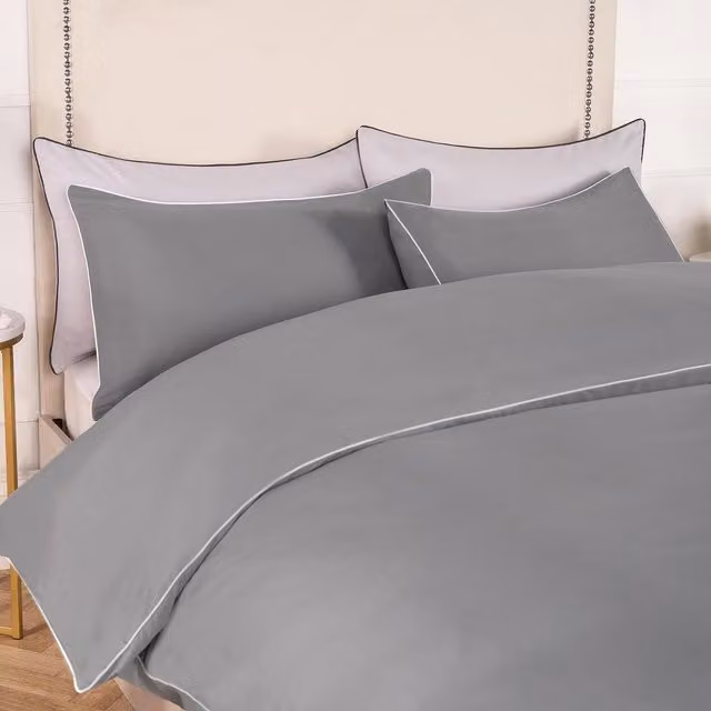 OHS Modern Plain Microfibre Polyester Duvet Cover Set in Silver, Black and Grey, W: 140 cm x L: 200 cm