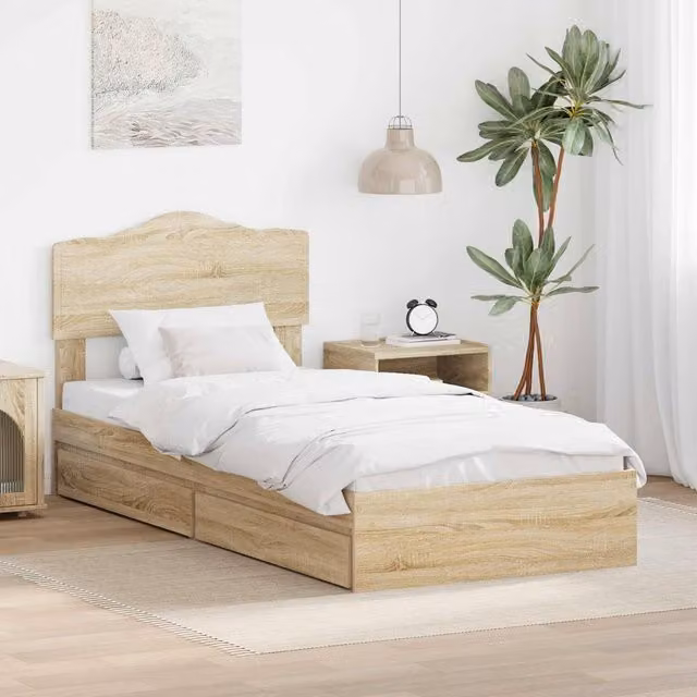 Berkfield Home Sonoma Oak Storage Bed with Drawer, Brown, W/D/H: 90 x 190 cm