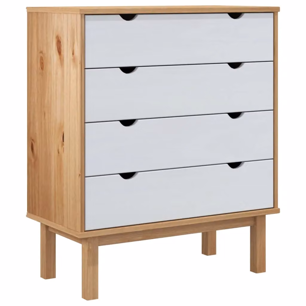 Berkfield Home OTTA Drawer Cabinet in Brown and White Solid Pine Wood, W: 76.5 cm, D: 39.5 cm, H: 90 cm – 2