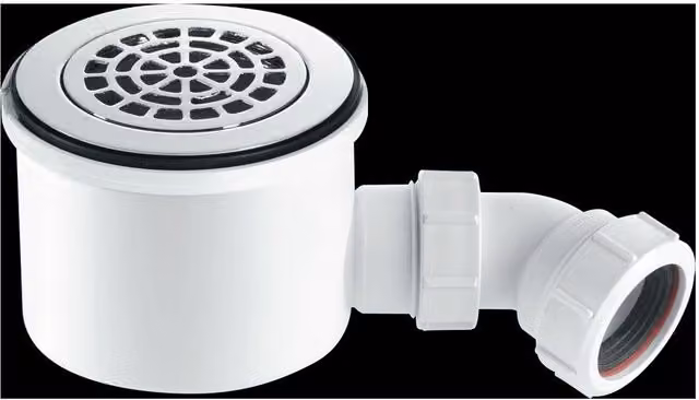 McAlpine Round Hi-Flow Shower Trap in White and Brass
