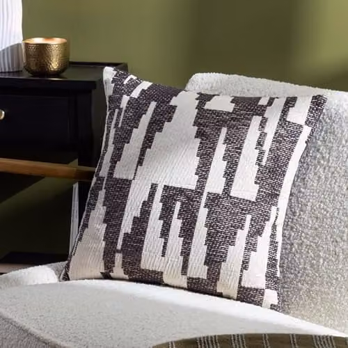 Hoem Ibizia Abstract Square Cushion in Black and White with Polyester Filling