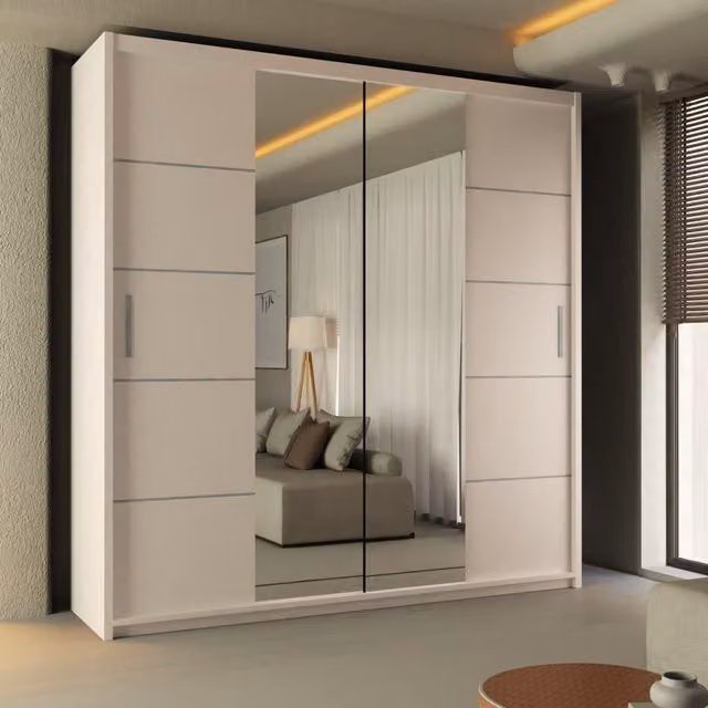 Sliding Wardrobes 4U Ribon White Mirror Sliding Door Wardrobe W/D/H: 203 x 217 cm – 1