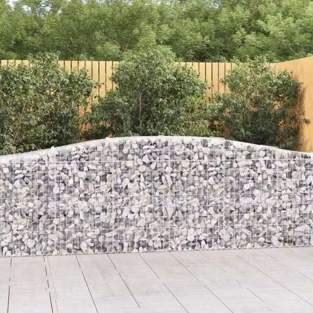 Berkfield Home Arched Gabion Baskets, 25 Pieces, Silver Galvanised Steel, W: 400 cm, D: 50 cm, H: 80-100 cm – 1