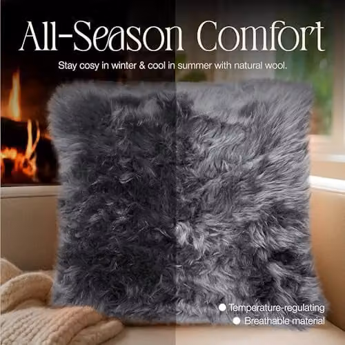 Simply Sheepskin Grey Wool Square Cushion, W/D/H: 45 x 45 x 45 cm – 6