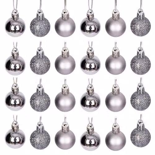 Shatchi 12-Piece Set of Grey and Silver Round Plastic Christmas Tree Bauble Hanging Decorations, Diameter: 3 cm – 1