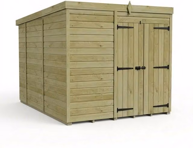 Buttercup Farm Pent Garden Shed in Brown Timber with Double Doors and No Windows, W/D/H: 304.8 x 213.36 x 213 cm