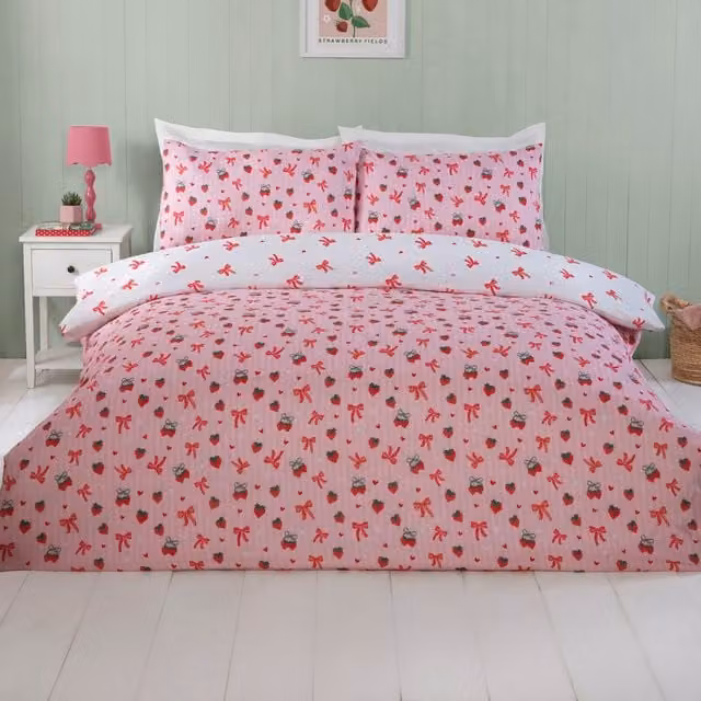 My Home Nature Graphic Duvet Cover Set in Pink and White, 140 x 200 cm