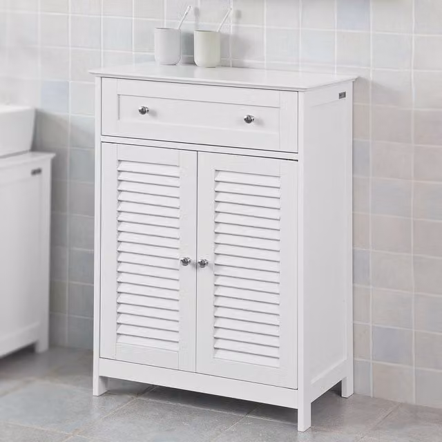 SoBuy Modern White Bathroom Storage Cabinet with Roll Shutter Doors, W: 60 cm, D: 35 cm, H: 87 cm – 1